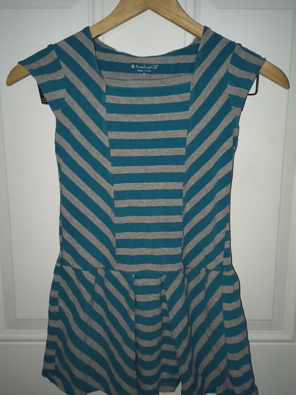 American Girl Teal and Gray Striped Casual Dress